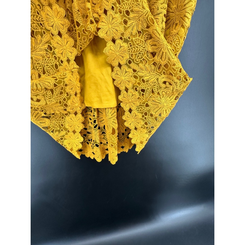 Ann Taylor Mustard Yellow Floral Eyelet Lace Midi Skirt Size 12 A-Line - Picture 7 of 9